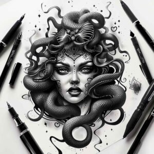 medusa-legend-tattoo – tattoo design ideas free ai generated – tattered-clothing – for-upper-arm – Gallery: medusa-inkby-ai