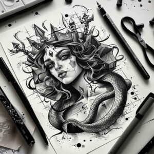 medusa-mask – tattoo design ideas free ai generated – foggy – for-calf – Gallery: medusa-inkby-ai