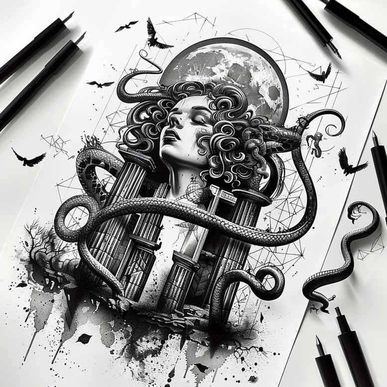 mythological-entity-neotraditional-clean-fill-for-lower-arm – tattoo design ideas free ai generated – Gallery: medusa-inkby-ai