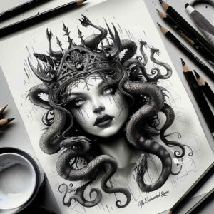 mythic-figure-tattoo-neotraditional-artful-color-for-wrist-side – tattoo design ideas free ai generated – Gallery: medusa-inkby-ai