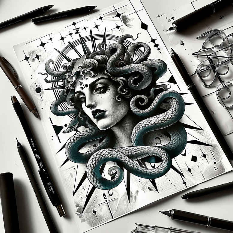 dangerous-figure-neotraditional-bold-texture-for-upper-shoulder – tattoo design ideas free ai generated – Gallery: medusa-inkby-ai