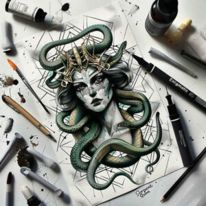 mythic-force-tattoo-neotraditional-bold-color-for-sternum – tattoo design ideas free ai generated – Gallery: medusa-inkby-ai