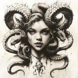 medusa-serpent-tattoo – tattoo design ideas free ai generated – nightmarish – for-back-of-neck – Gallery: medusa-inkby-ai