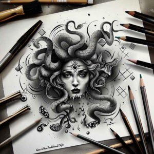 medusa-stare-tattoo-surrealism-fantastical-for-neck – tattoo design ideas free ai generated – Gallery: medusa-inkby-ai