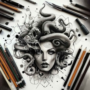 medusa-tattoo-design – tattoo design ideas free ai generated – ominous – for-upper-arm – Gallery: medusa-inkby-ai