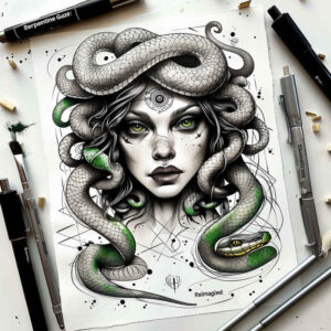 stone-gaze-neotraditional-rich-shading-for-lower-thigh – tattoo design ideas free ai generated – Gallery: medusa-inkby-ai