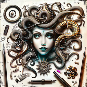 medusa-tattoo – tattoo design ideas free ai generated – eerie – for-collarbone – Gallery: medusa-inkby-ai