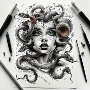 medusa-tattoo – tattoo design ideas free ai generated – moody – for-biceps – Gallery: medusa-inkby-ai