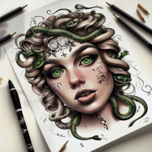 medusa-tattoo – tattoo design ideas free ai generated – terrifying – for-abdomen – Gallery: medusa-inkby-ai