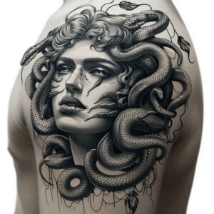 medusa-face-tattoo-neotraditional-color-overlays-for-shoulder-blade – tattoo design ideas free ai generated – Gallery: medusa-inkby-ai