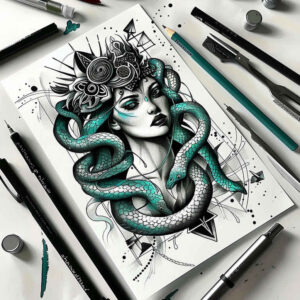 mythic-guardian-tattoo – tattoo design ideas free ai generated – abyss – for-scapula – Gallery: medusa-inkby-ai