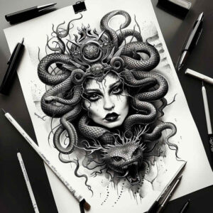 mythic-legend – tattoo design ideas free ai generated – mystic – for-upper-chest – Gallery: medusa-inkby-ai