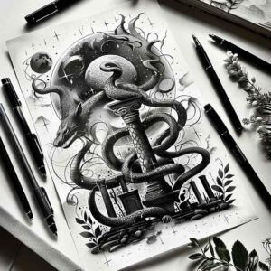 mythic-symbol – tattoo design ideas free ai generated – haunting – for-lower-chest – Gallery: medusa-inkby-ai