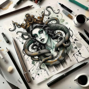 mythic-figure-tattoo-neotraditional-rich-blacks-for-side – tattoo design ideas free ai generated – Gallery: medusa-inkby-ai