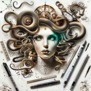 mythical-art-tattoo – tattoo design ideas free ai generated – shadows – for-lower-thigh – Gallery: medusa-inkby-ai