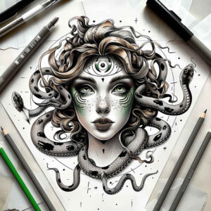 mythological-power-tattoo-realism-realistic-wrinkles-for-outer-arm – tattoo design ideas free ai generated – Gallery: medusa-inkby-ai
