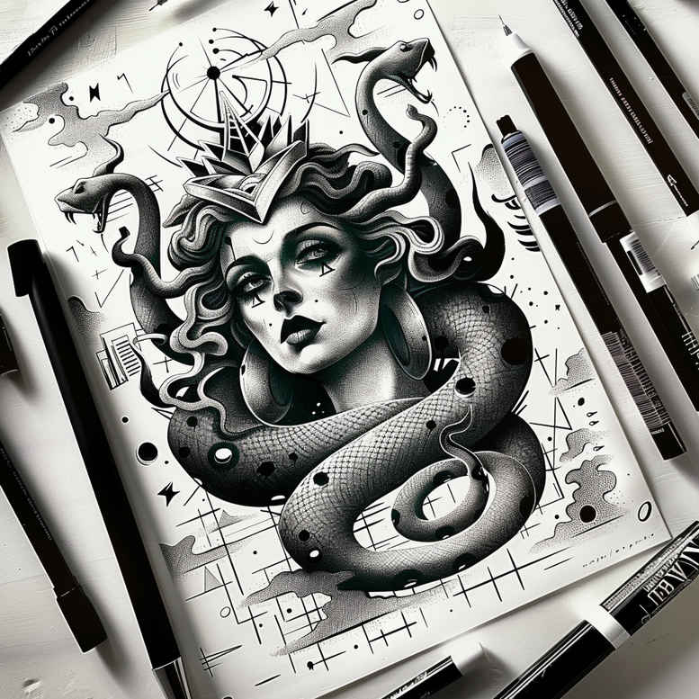 greek-mythology-neotraditional-decorative-detail-for-back-of-neck – tattoo design ideas free ai generated – Gallery: medusa-inkby-ai