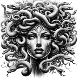 mythical-creature-tattoo – tattoo design ideas free ai generated – madness – for-foot – Gallery: medusa-inkby-ai