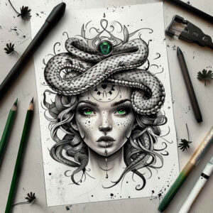 mythic-symbol-realism-smooth-blackwork-for-lower-thigh – tattoo design ideas free ai generated – Gallery: medusa-inkby-ai