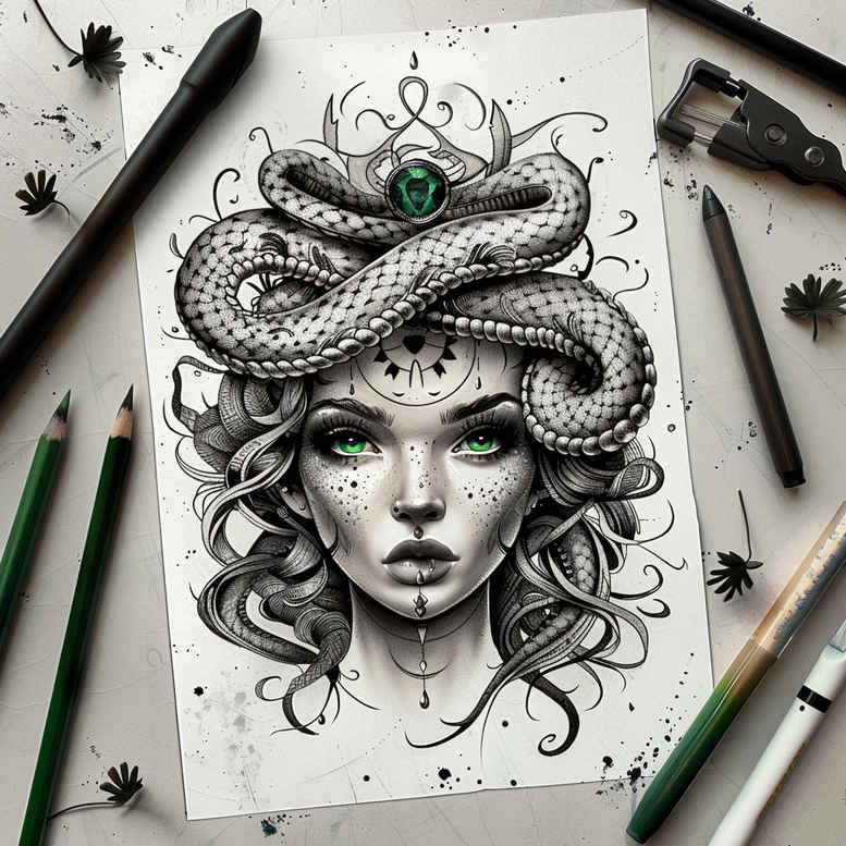 mythic-symbol-realism-smooth-blackwork-for-lower-thigh – tattoo design ideas free ai generated – Gallery: medusa-inkby-ai