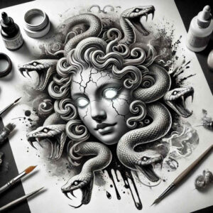 mythical-monster-tattoo – tattoo design ideas free ai generated – gloomy – for-nape – Gallery: medusa-inkby-ai