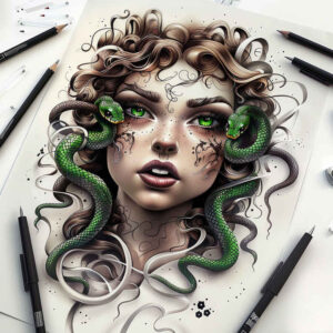 mythical-protector-tattoo – tattoo design ideas free ai generated – void – for-behind-ear – Gallery: medusa-inkby-ai