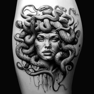 mythic-legend-realism-ink-layering-for-lower-arm – tattoo design ideas free ai generated – Gallery: medusa-inkby-ai