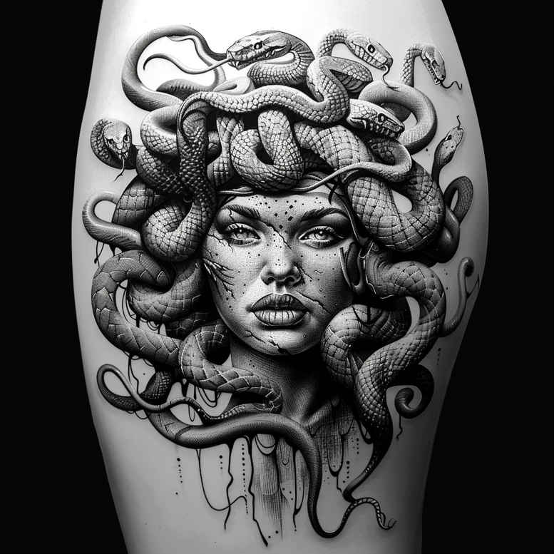 mythic-legend-realism-ink-layering-for-lower-arm – tattoo design ideas free ai generated – Gallery: medusa-inkby-ai
