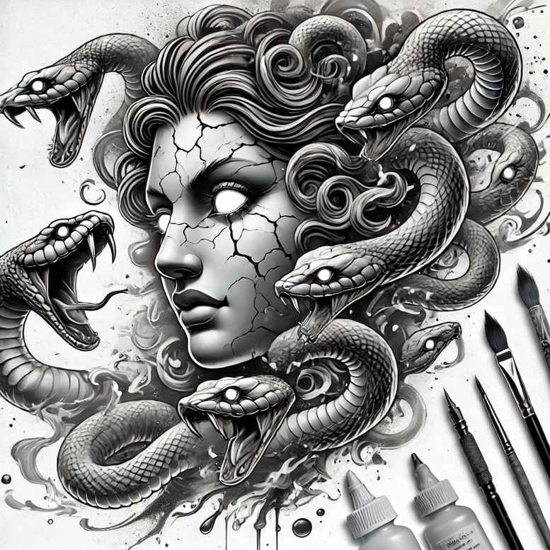 medusa-serpent-hair-surrealism-fantastical-for-calf – tattoo design ideas free ai generated – Gallery: medusa-inkby-ai