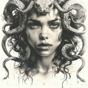 snake-haired-monster – tattoo design ideas free ai generated – chained – for-upper-thigh – Gallery: medusa-inkby-ai
