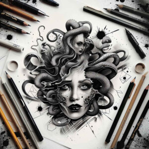 snake-haired-monster – tattoo design ideas free ai generated – ominous – for-inner-arm – Gallery: medusa-inkby-ai