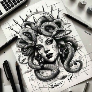 medusa tattoo design ideas Realism photographic quality ancient myth embodying resilience