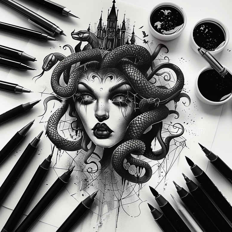medusa tattoo design ideas CGI-rendered ancient myth for toe