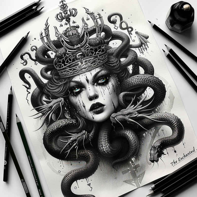 medusa tattoo design ideas spectral hues ancient symbol for outer arm