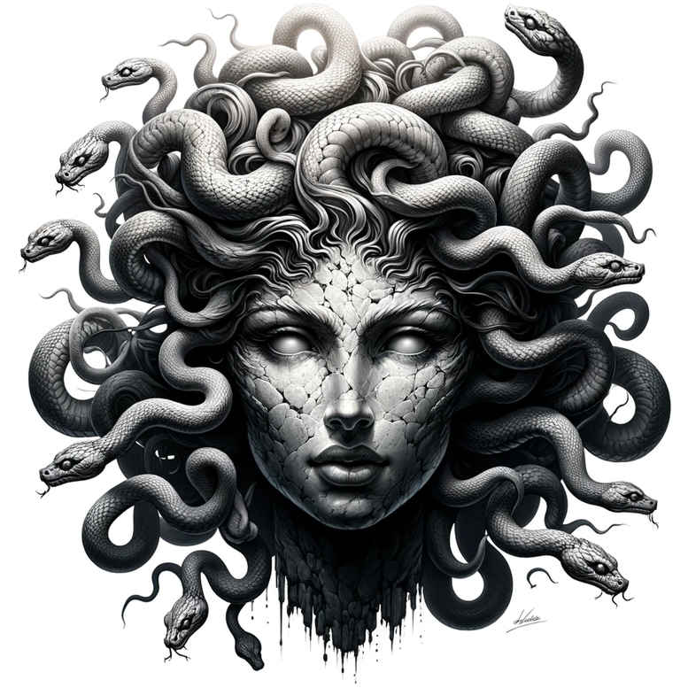 medusa tattoo design ideas contrasting colors dark beauty symbolising strength