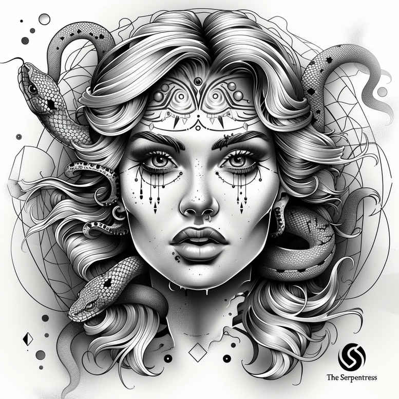 medusa tattoo design ideas saturated dramatic shading for outer arm