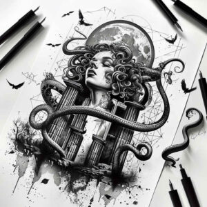 medusa tattoo design ideas Realism sharp focus fear symbolising endurance
