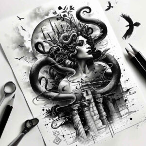 medusa tattoo design ideas Realism realistic structure fierce gaze symbol of endurance