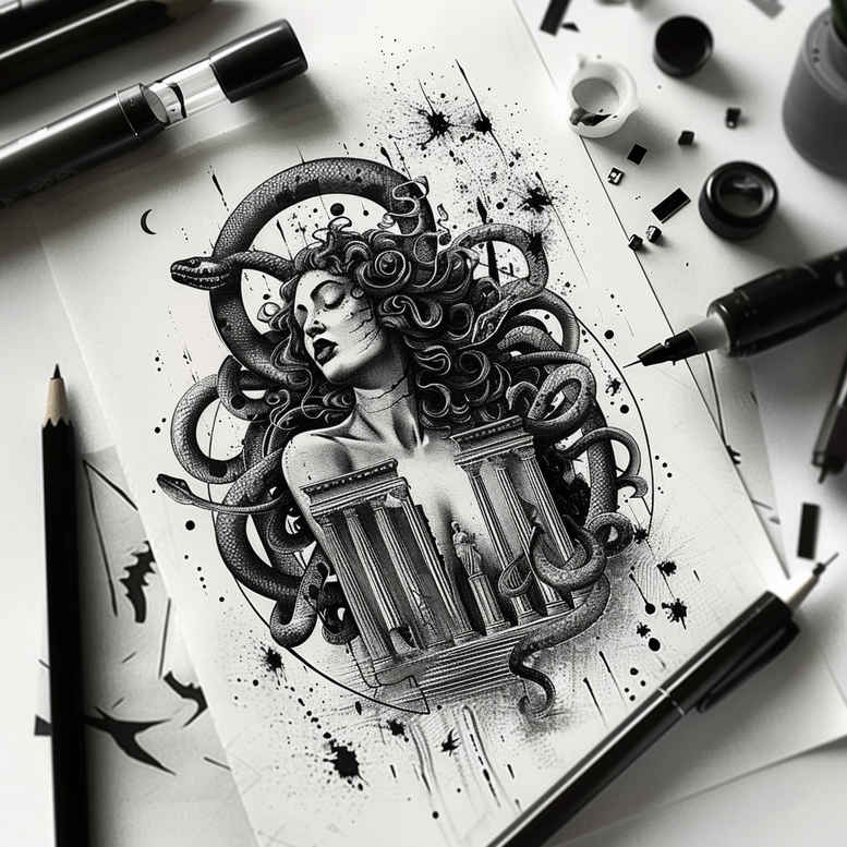 medusa tattoo design ideas low-key legend for behind ear