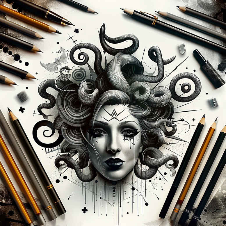 medusa tattoo design ideas Realism realistic wrinkles legend for biceps