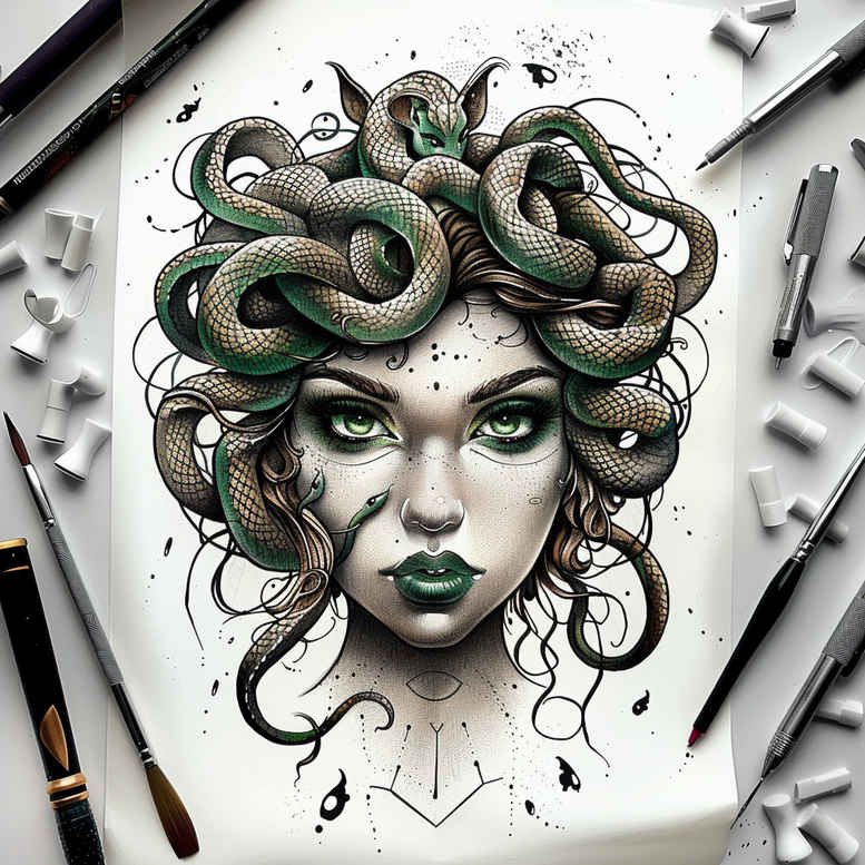 medusa tattoo design ideas Surrealism floating elements mysticism shows endurance