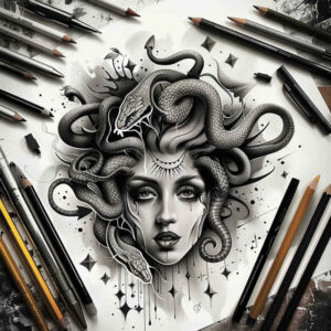 medusa tattoo design ideas realistic shadowing mythic for full back