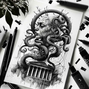 medusa tattoo design ideas Surrealism esoteric mythic for knee