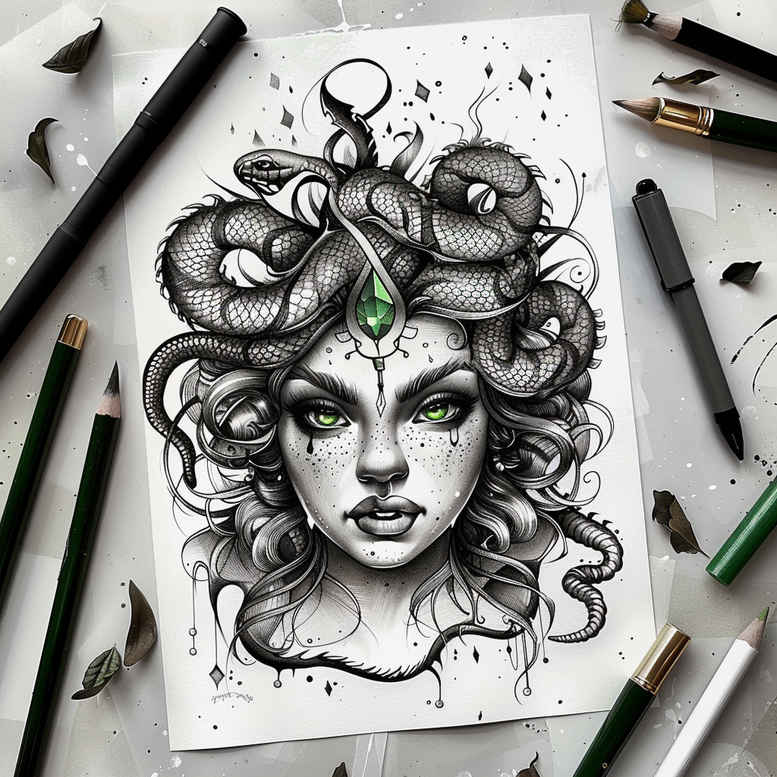 medusa tattoo design ideas Realism smooth gradients mythic power meaning strength