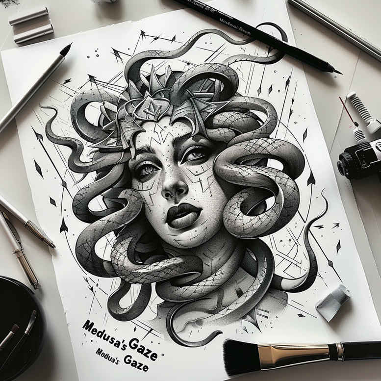 medusa tattoo design ideas Realism photo-like tattoo mythical power for temple
