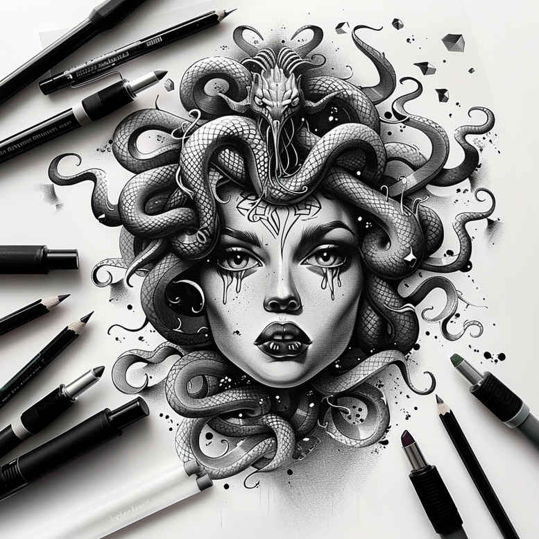 medusa tattoo design ideas textured fills mythical power for triceps