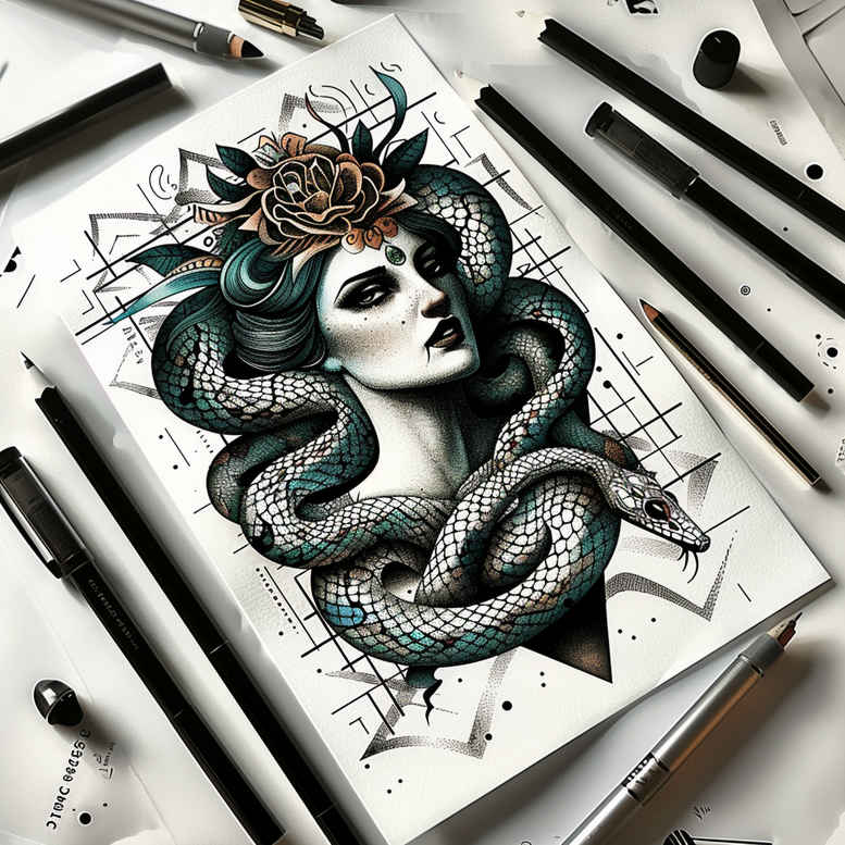 medusa tattoo design ideas black-and-white mythological for back of neck