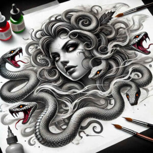 medusa tattoo design ideas Realism refined lines mythological for elbow