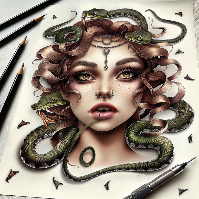 medusa tattoo design ideas Realism skin realism serpentine hair for upper thigh