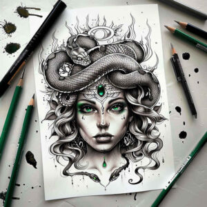 medusa tattoo design ideas photo-realistic serpents for thigh